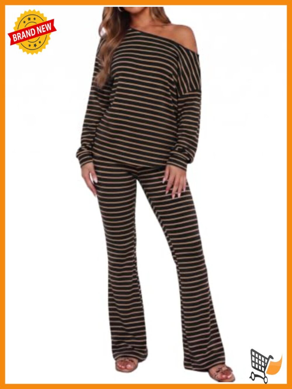 Striped Off Shoulder Top & Flare Pants Set